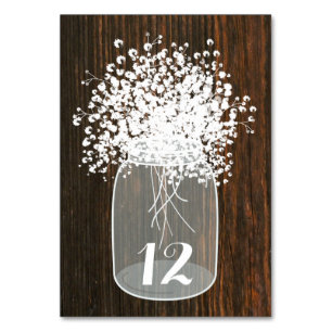 Baby's Breath Mason Jar Wood Table Number