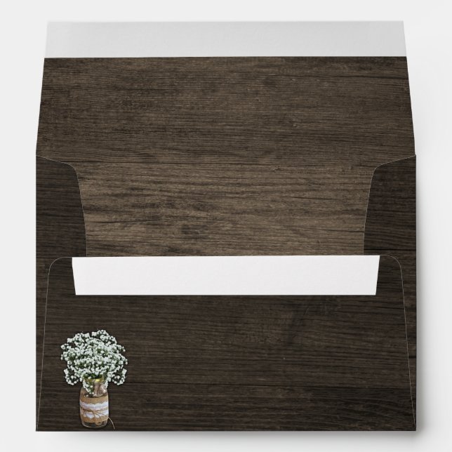 Baby's Breath Mason Jar Wood Wedding Envelopes (Back (Bottom))