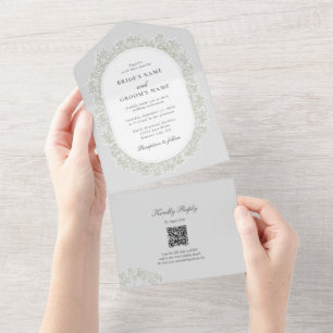 Baby's Breath Monogram Gypsophila Floral Wedding All In One Invitation