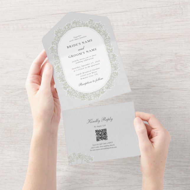 Baby's Breath Monogram Gypsophila Floral Wedding All In One Invitation (Tearaway)