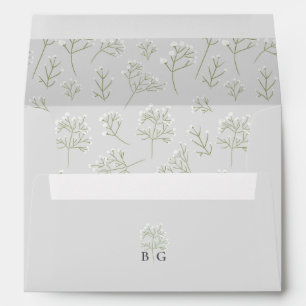 Baby's Breath Monogram Gypsophila Floral Wedding Envelope