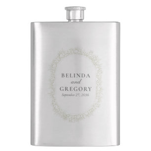 Baby's Breath Monogram Gypsophila Floral Wedding Hip Flask