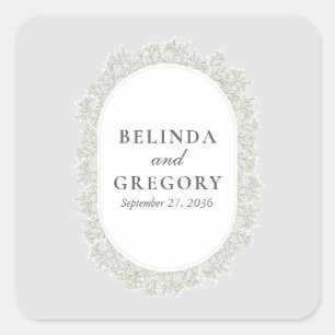 Baby's Breath Monogram Gypsophila Floral Wedding Square Sticker