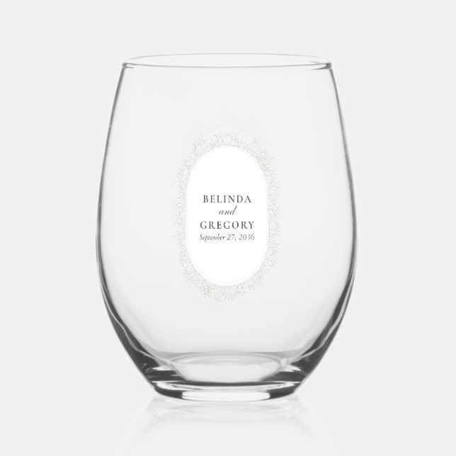 Baby's Breath Monogram Gypsophila Floral Wedding Stemless Wine Glass (Front)