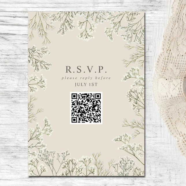 Baby's Breath Monogram Wedding RSVP QR Enclosure Card (Creator Uploaded)