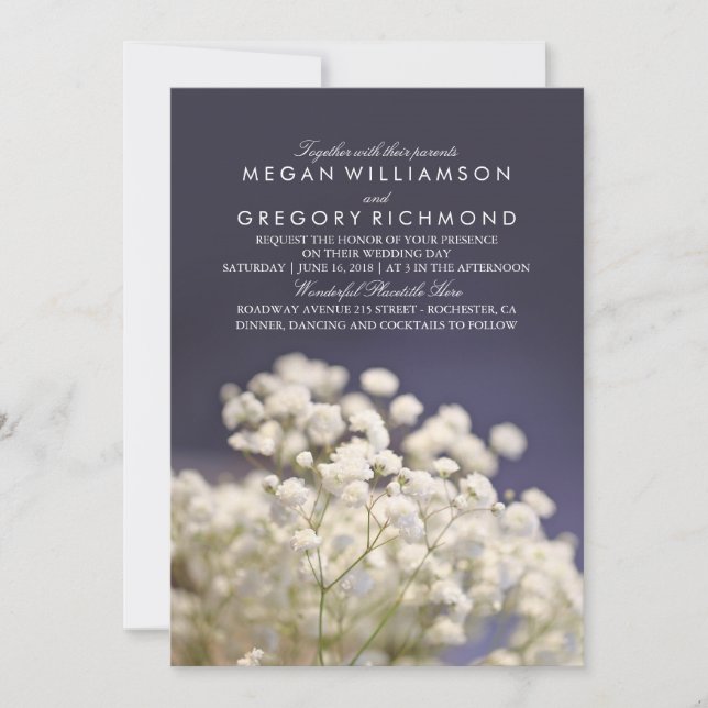 Baby's Breath Navy Wedding Invitations (Front)