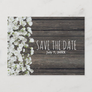 Baby's Breath on Rustic Wood Country Wedding Announcement Postcard