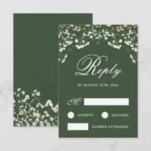 Baby's Breath on Sage Green Wedding RSVP Card