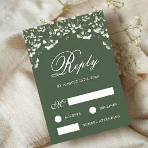Baby's Breath on Sage Green Wedding RSVP Card