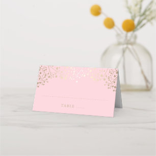 Baby's Breath Pink and Gold Wedding Place Card