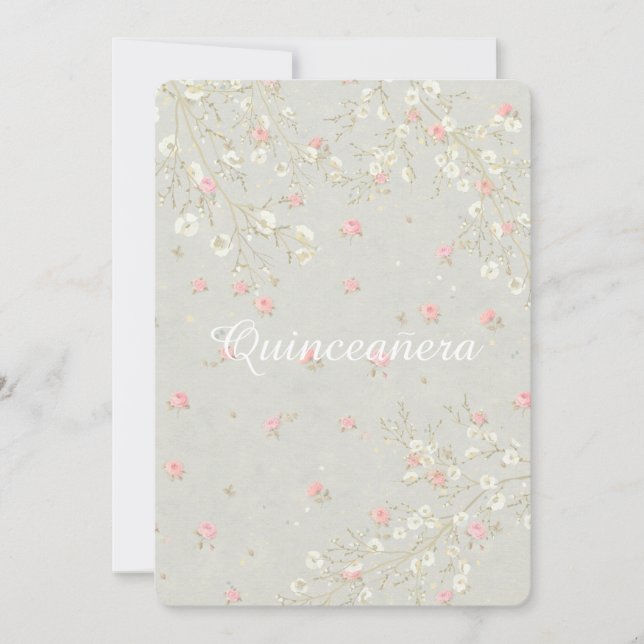Baby's Breath Pink Floral Feminine Quinceanera Invitation (Front)