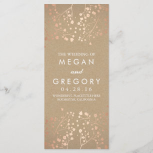 Baby's Breath Rose Gold and Kraft Wedding Programs Programme