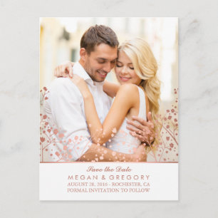 baby's breath rose gold effect photo save the date announcement postcard