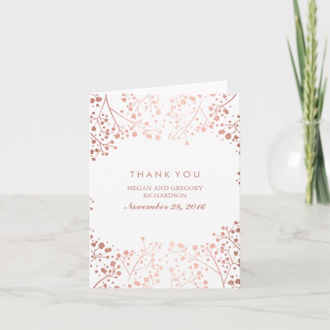 Baby's Breath Rose Gold Effect Wedding Thank You (Front)