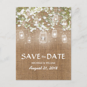 Baby's Breath Rustic Burlap Save the Date Announcement Postcard