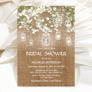 Baby's Breath Rustic Burlap Wedding Bridal Shower Invitation