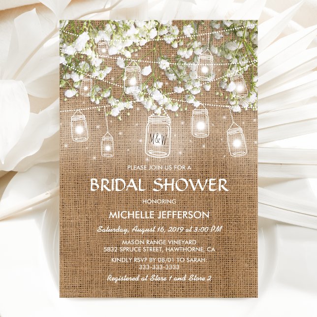 Baby's Breath Rustic Burlap Wedding Bridal Shower Invitation (Creator Uploaded)