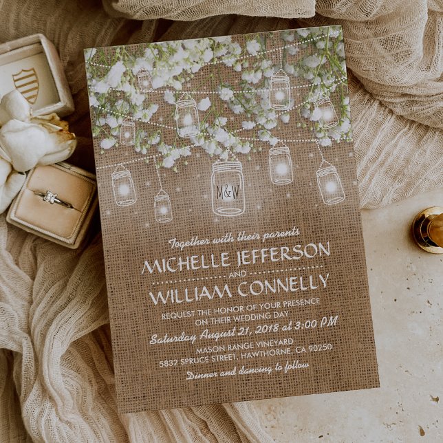 Baby's Breath Rustic Burlap Wedding Invitation (Creator Uploaded)