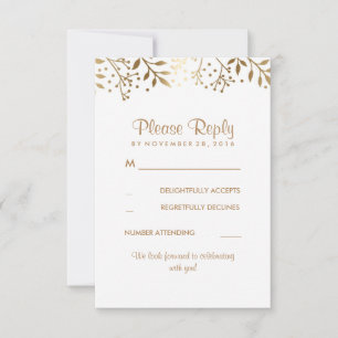 Baby's Breath Rustic Gold White Wedding RSVP Cards