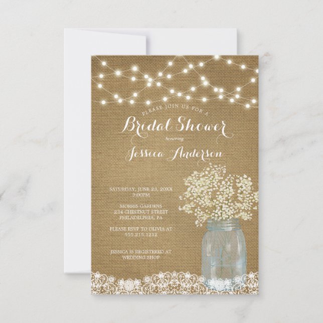 Baby's Breath Rustic Mason Jar Bridal Shower Invit Invitation (Front)