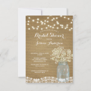 Baby's Breath Rustic Mason Jar Bridal Shower Invit Invitation
