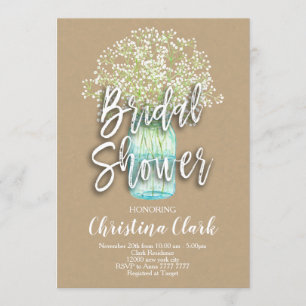 Baby's Breath Rustic Mason Jar Bridal Shower Invitation