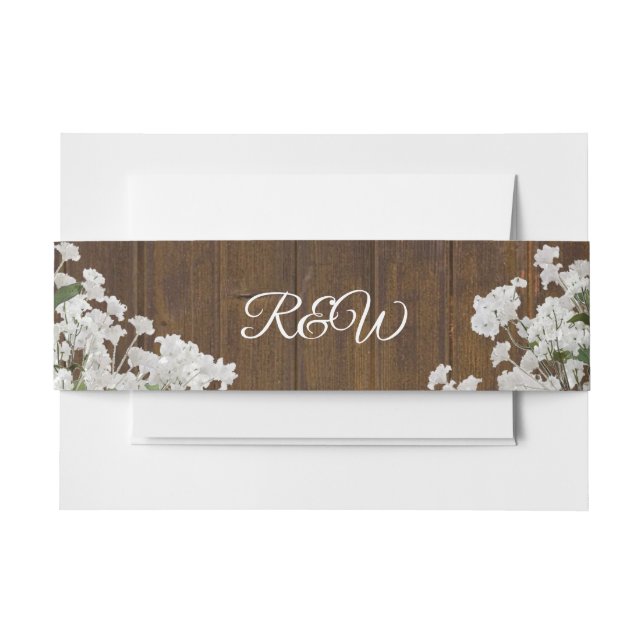 Babys Breath Rustic Monogrammed wedding Belly Band Invitation Belly Band (Front Example)