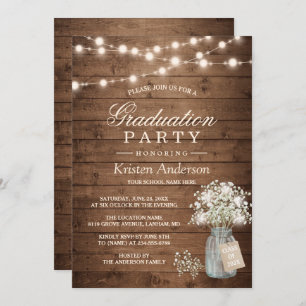 Baby's Breath Rustic String Light Graduation Party Invitation