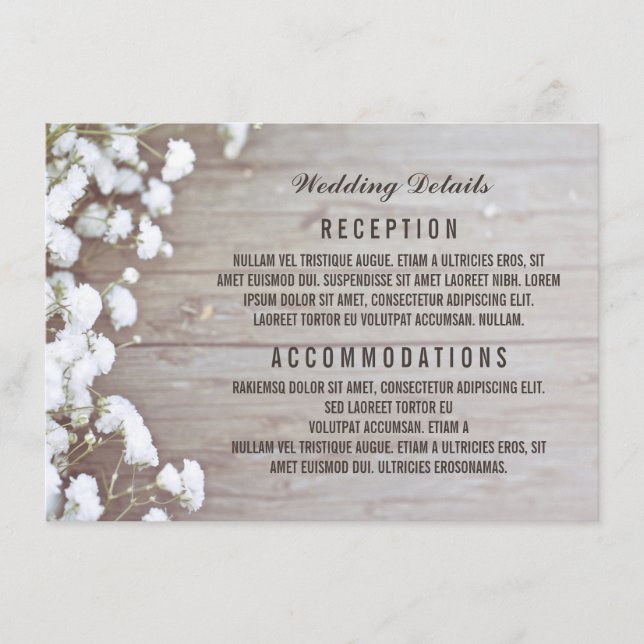 Baby's Breath Rustic Wedding Details / Information Enclosure Card (Front)