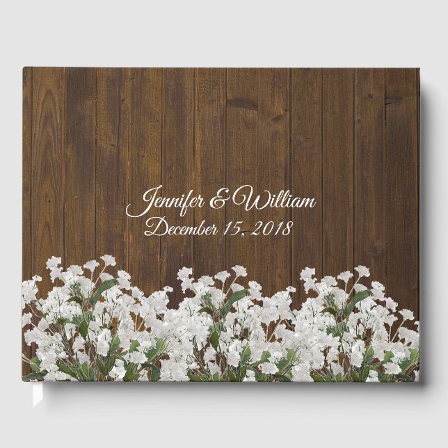 Babys Breath Rustic Wedding Guest Book (Front)