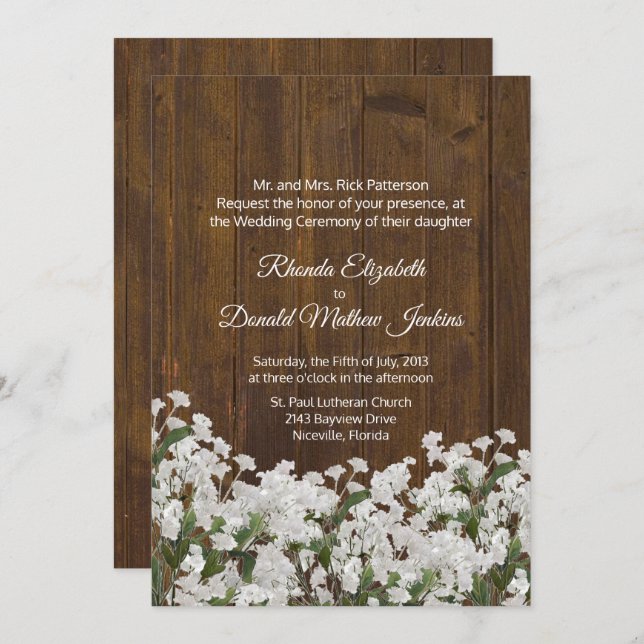 Babys Breath Rustic Wedding Invitation (Front/Back)