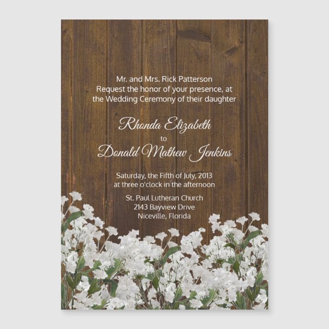 Babys Breath Rustic Wedding Invitation Magnet (Front)