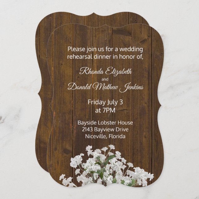 Babys Breath Rustic Wedding Rehearsal Dinner Invitation (Front/Back)