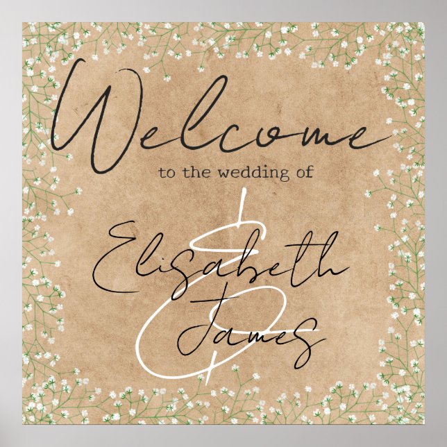   Baby's Breath Rustic Wedding Welcome Sign Poster (Front)