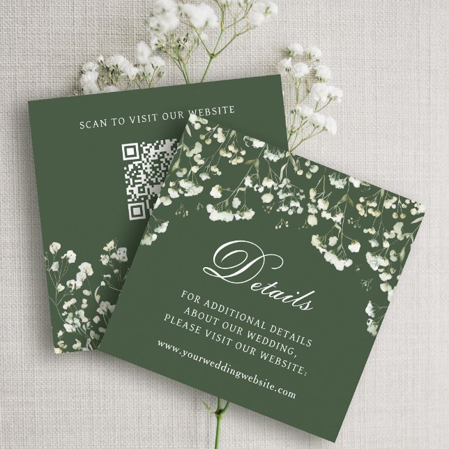 Baby's Breath Sage Green Wedding Details QR Code Enclosure Card (Creator Uploaded)