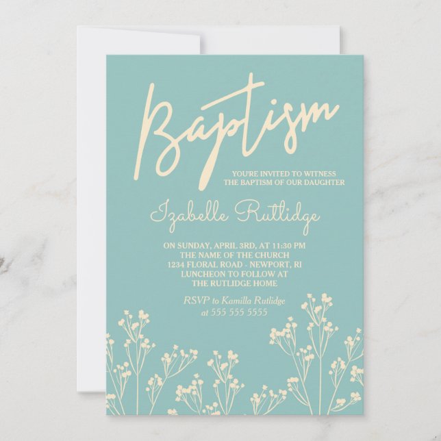 Baby's Breath Silhouette Baptism Invitation (Front)