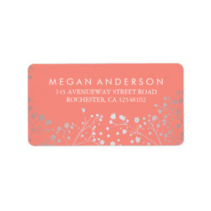 Baby's Breath Silver and Coral Wedding Label
