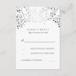 Baby's Breath Silver Floral Wedding RSVP Cards