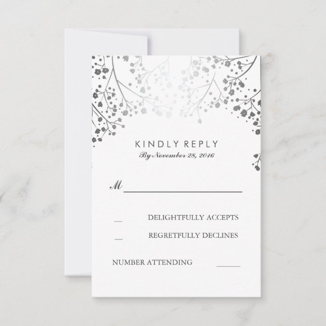 Baby's Breath Silver Wedding RSVP Cards (Front)