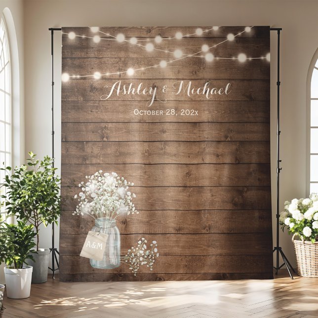 Baby's Breath String Light Rustic Wedding Backdrop Tapestry (Creator Uploaded)