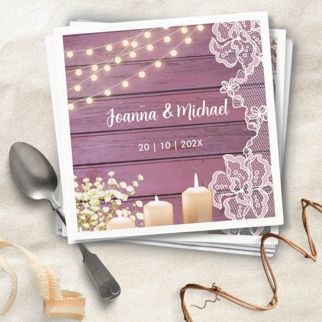 Baby's Breath & String Lights Rustic Pink Wedding  Napkin (Creator Uploaded)