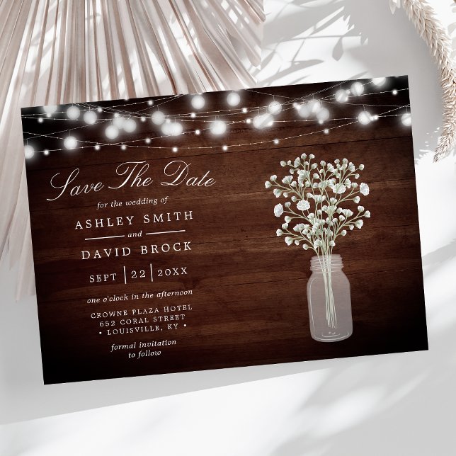 Baby's Breath String Lights Rustic Save The Date (Creator Uploaded)