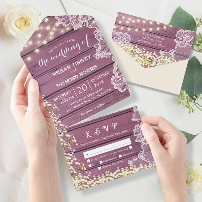 Baby's Breath & String Lights Wood Purple  All In One Invitation (Creator Uploaded)