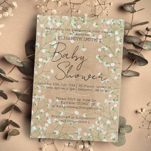   Baby's Breath Watercolor Floral Boho Baby Shower Invitation