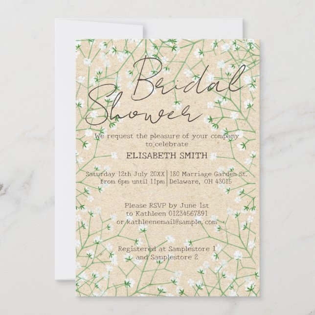 Baby's Breath Watercolor Floral Boho Bridal Shower Invitation (Front)