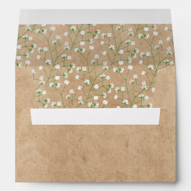 Babys Breath Watercolor Floral Rustic Boho Wedding Envelope (Back (Bottom))