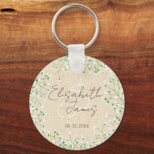 Babys Breath Watercolor Floral Rustic Boho Wedding Key Ring