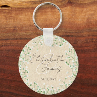 Babys Breath Watercolor Floral Rustic Boho Wedding Key Ring