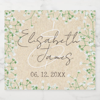 Babys Breath Watercolor Floral Rustic Boho Wedding Sparkling Wine Label