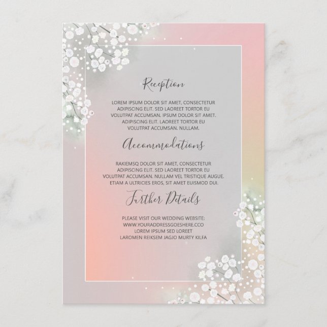Baby's Breath Wedding Details Information Guest Enclosure Card (Front)